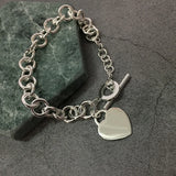 925 Sterling Silver Rose Key Heart Bracelet Women's Retro Jewelry
