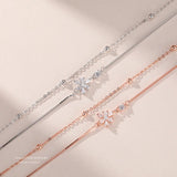 925 Silver Double-Layer Cherry Blossom Bracelet with Diamonds