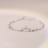 925 Silver Double-Layer Cherry Blossom Bracelet with Diamonds