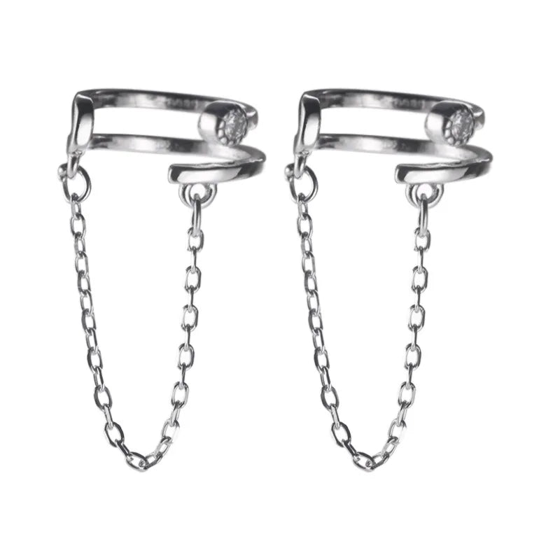 925 Silver Zircon Chain Ear Clip High-end European Design