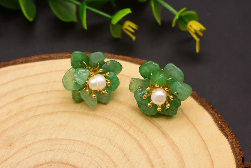 925 Silver Pearl Flower French Earrings Sweet Retro Style