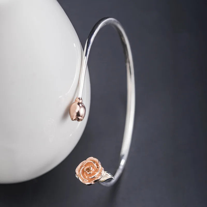 S925 Silver Ethnic Flower Bracelet European Cross-border Bangle