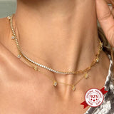 S925 Sterling Silver Zircon Collarbone Chain Necklace