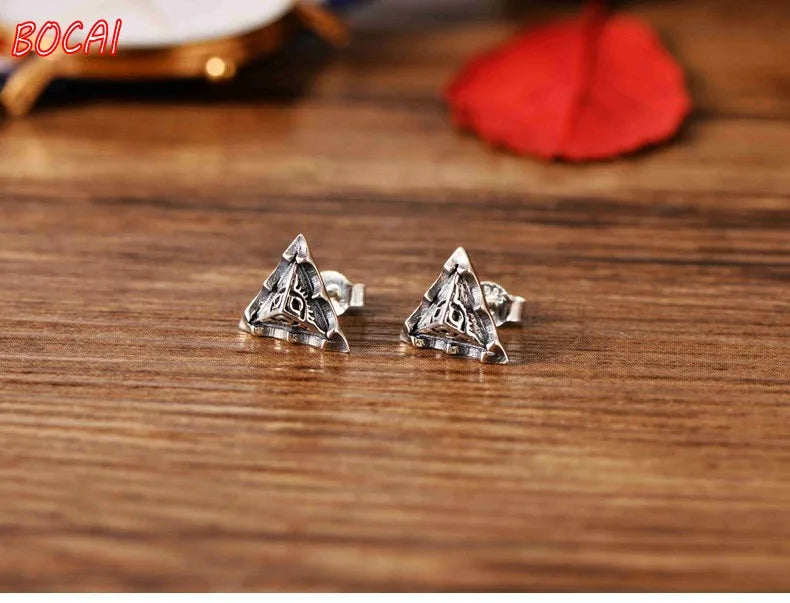 925 Sterling Silver Triangle Eyes Men's Earrings