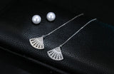 925 Silver Geometric Fan Earrings with Rhinestone & Pearl