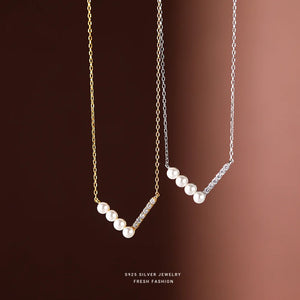 925 Silver Geometric Line Pearl Necklace Women's High-End Jewelry