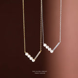 925 Silver Geometric Line Pearl Necklace Women's High-End Jewelry