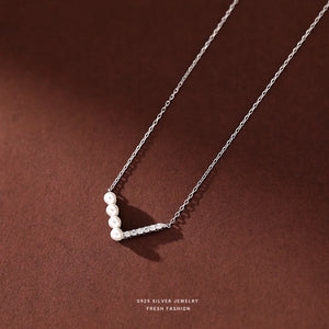 925 Silver Geometric Line Pearl Necklace Women's High-End Jewelry