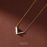 925 Silver Geometric Line Pearl Necklace Women's High-End Jewelry