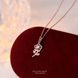 S925 Sterling Silver Rose Necklace French Pendant Collarbone Chain