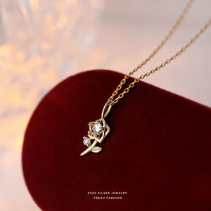 S925 Sterling Silver Rose Necklace French Pendant Collarbone Chain