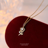 S925 Sterling Silver Rose Necklace French Pendant Collarbone Chain