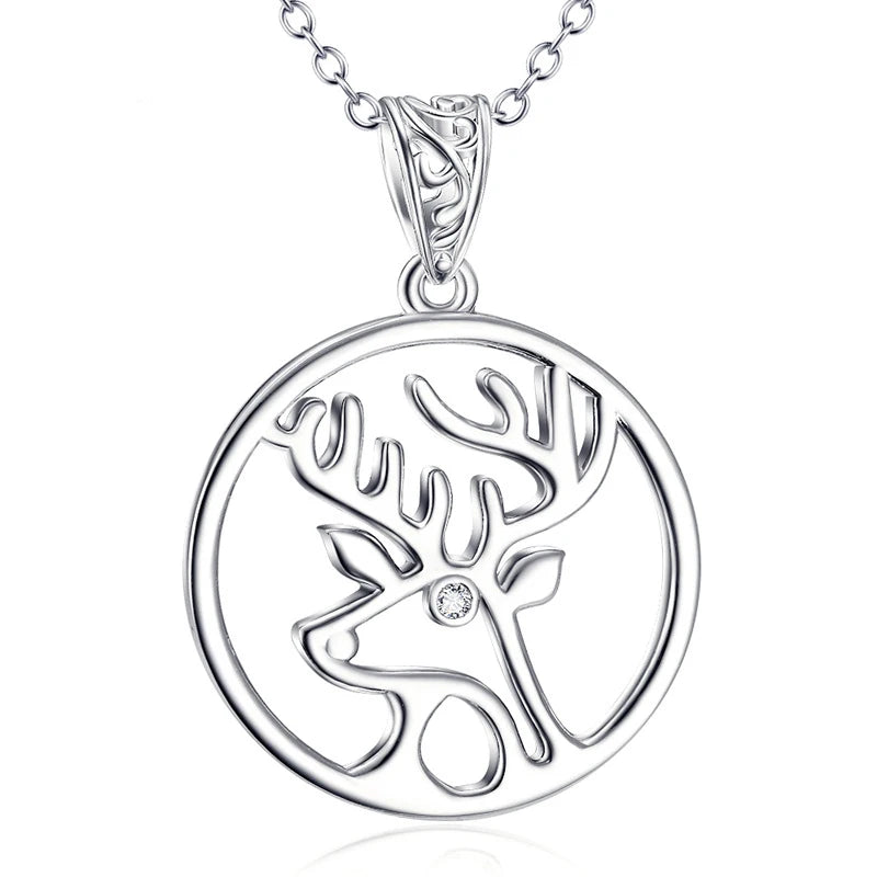Sterling Silver Elk Pendant Necklace for Christmas