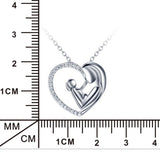 925 Silver Mother Son Heart Zircon Pendant Necklace