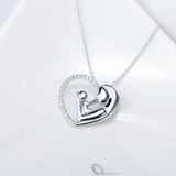925 Silver Mother Son Heart Zircon Pendant Necklace