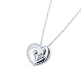 925 Silver Mother Son Heart Zircon Pendant Necklace