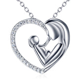 925 Silver Mother Son Heart Zircon Pendant Necklace