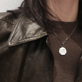 925 Silver Retro Letter Round Card Necklace