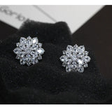 925 Silver Flower Zircon Earrings Exquisite Feminine Jewelry