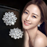 925 Silver Flower Zircon Earrings Exquisite Feminine Jewelry