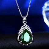S925 Sterling Silver Water Drop Pendant Necklace Green Red