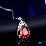S925 Sterling Silver Water Drop Pendant Necklace Green Red
