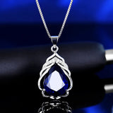 S925 Sterling Silver Water Drop Pendant Necklace Green Red
