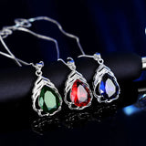 S925 Sterling Silver Water Drop Pendant Necklace Green Red