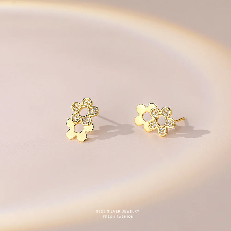 925 Sterling Silver Micro-Encrusted Diamond Flower Earrings