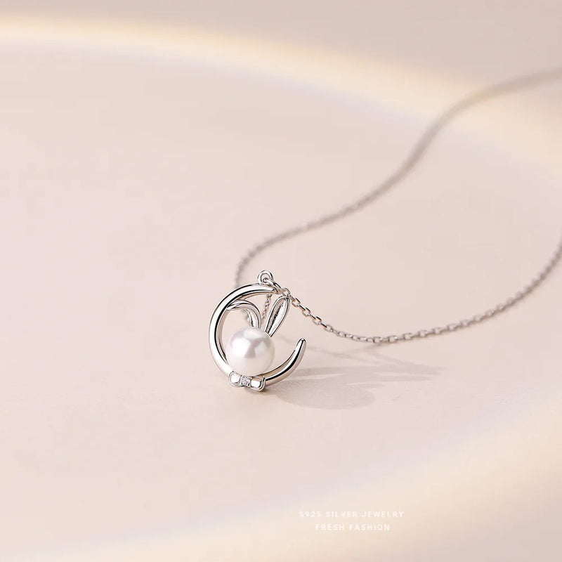 S925 Moon Rabbit Pearl Necklace High-End Pendant Jewelry