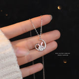 925 Moon Rabbit Necklace Zirconia Collarbone Chain Wedding Jewelry