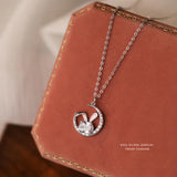 925 Moon Rabbit Necklace Zirconia Collarbone Chain Wedding Jewelry