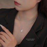 925 Moon Rabbit Necklace Zirconia Collarbone Chain Wedding Jewelry