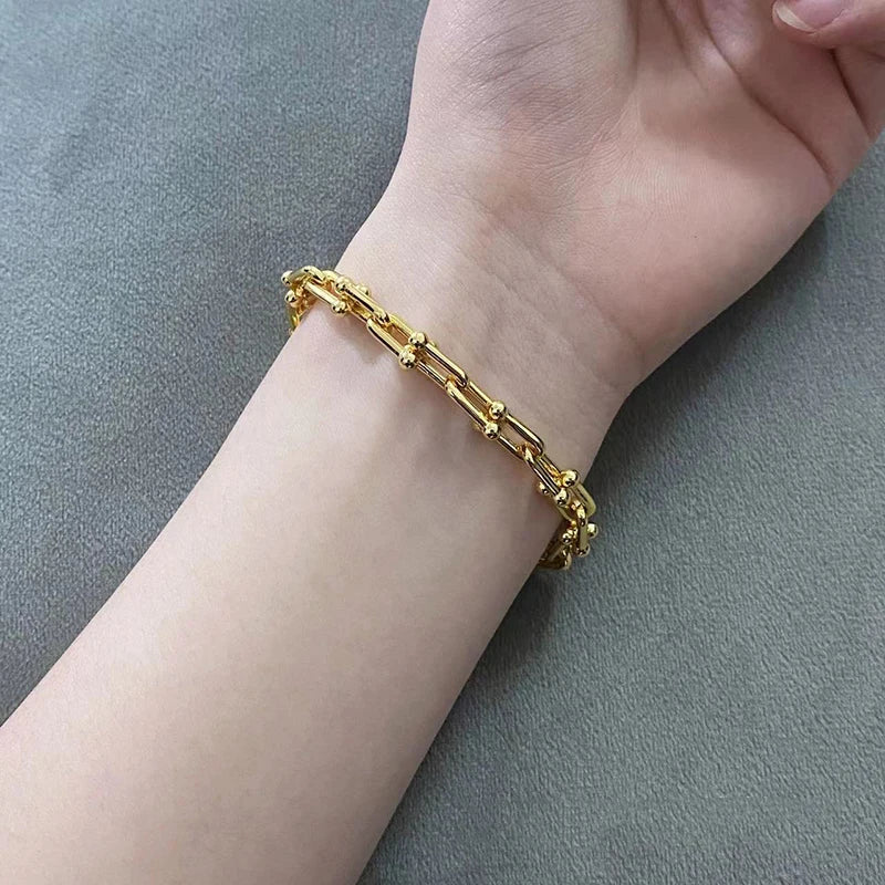 925 Sterling Silver Horseshoe U Bracelet Women's Retro Jewelry