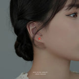 925 Sterling Silver Small Red Flower Earrings for Women
