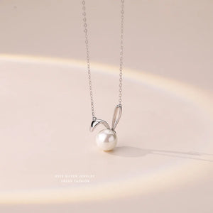 925 Silver Rabbit Pearl Necklace Women's High-End Pendant