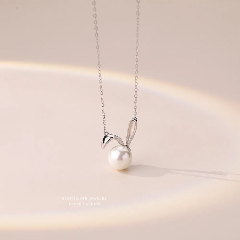 925 Silver Rabbit Pearl Necklace Women's High-End Pendant