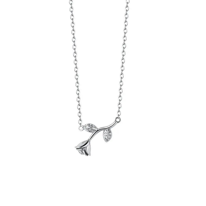 925 Silver Rose Necklace Romantic Small Fresh Collarbone Chain Jewelry