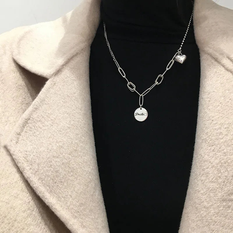 925 Sterling Silver Round Card Sweater Chain Necklace Jewelry