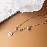 925 Sterling Silver Round Card Sweater Chain Necklace Jewelry