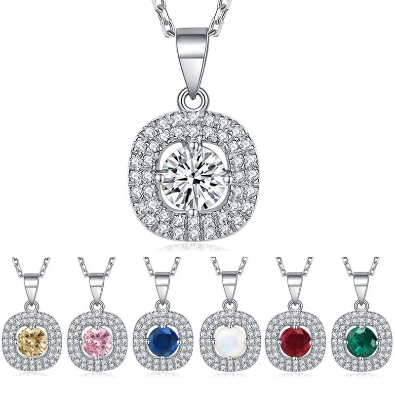 925 Silver Pendant Necklace Shimmering Rhinestone Women Fashion Jewelry