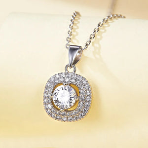 925 Silver Pendant Necklace Shimmering Rhinestone Women Fashion Jewelry