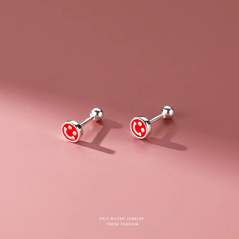 925 Sterling Silver Smiley Face Earrings Small Temperament Jewelry
