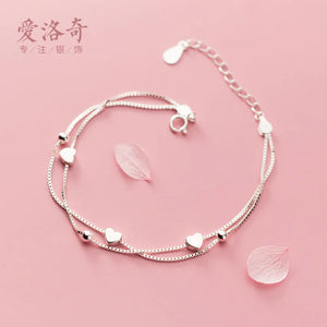 925 Silver Double Layer Love Bracelet, Small Fresh Silver Bead Bracelet
