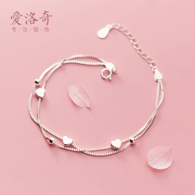 925 Silver Double Layer Love Bracelet, Small Fresh Silver Bead Bracelet