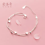 925 Silver Double Layer Love Bracelet, Small Fresh Silver Bead Bracelet