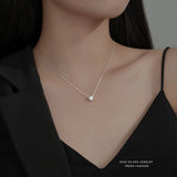 925 Sterling Silver Single Diamond Necklace Female INS Light Collarbone Chain