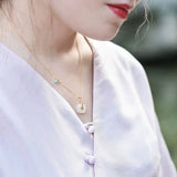 Silver Hetian Jade Square Pendant Necklace for Women