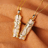 Silver Dragon & Phoenix Pendant Necklace with Chalcedony