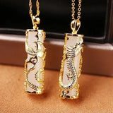 Silver Dragon & Phoenix Pendant Necklace with Chalcedony